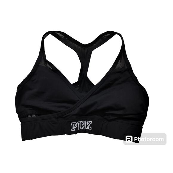 PINK Victoria's Secret Other - Pink victoria secrets ultimate lightly lined black sports bra wrap meshh size L